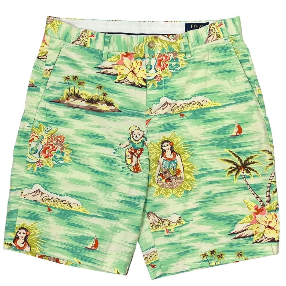 Polo Bear Ralph Lauren Shorts 32 Hawaiian Surfing Tropical Preppy Luau Hula Girl